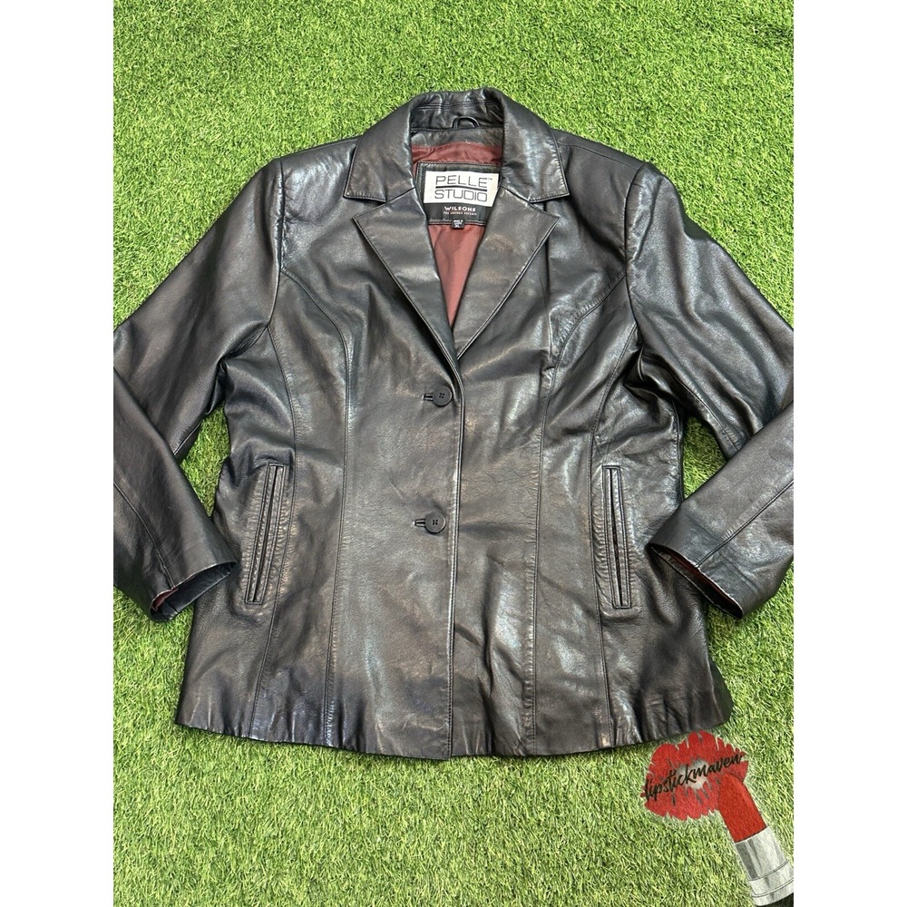 Vintage Pelle Studio Leather Jacket Womens XL‎ Black Mid Length Trench Coat